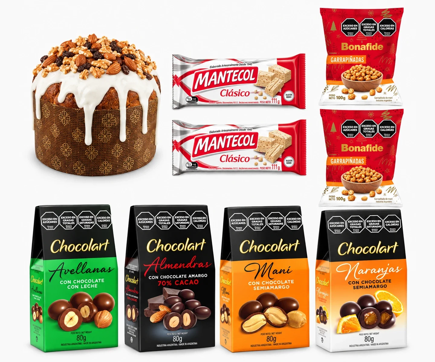 Box Clásica: pan dulce de masa madre, chocolates, Mantecol, garrapiñada, caja Gancho y tarjeta